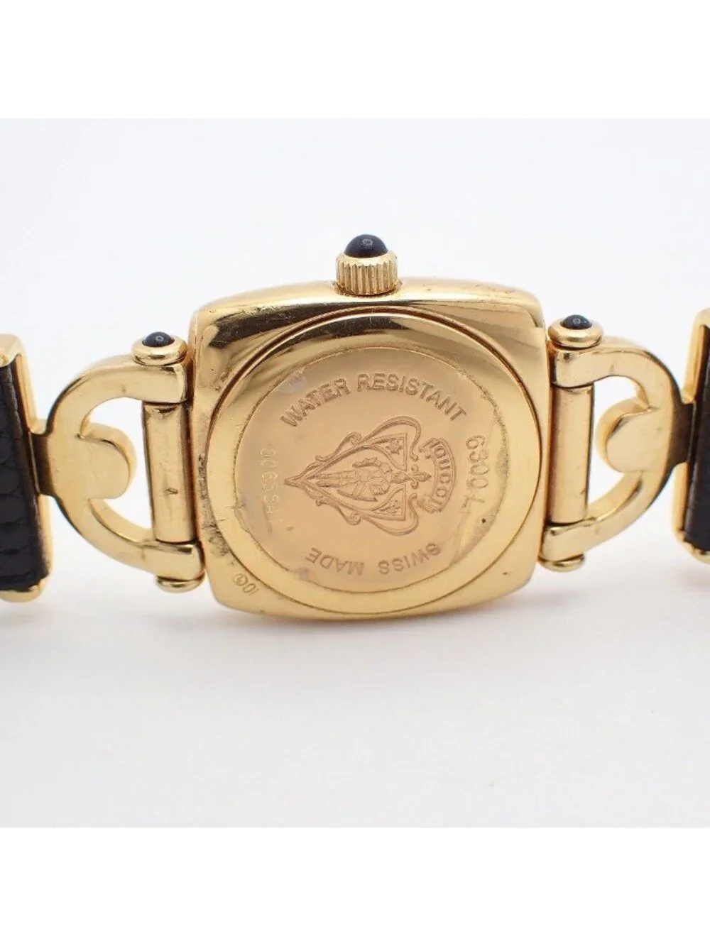 Gucci Quartz Watch Gold Black Dial Leather Strap Pawn